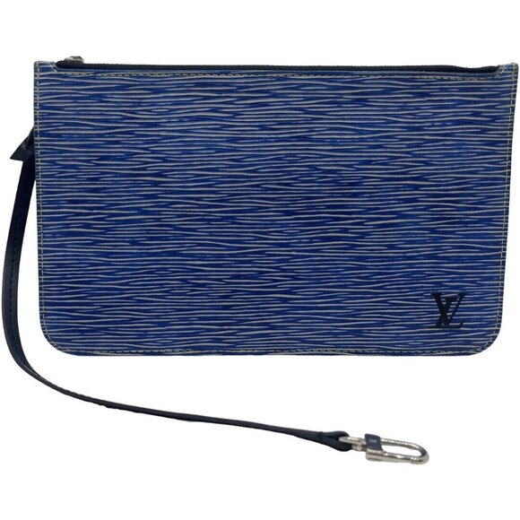 Authentic LOUIS VUITTON Denim Epi Pouch For Neverfull MM Blue Leather #36635523 - Picture 1 of 12
